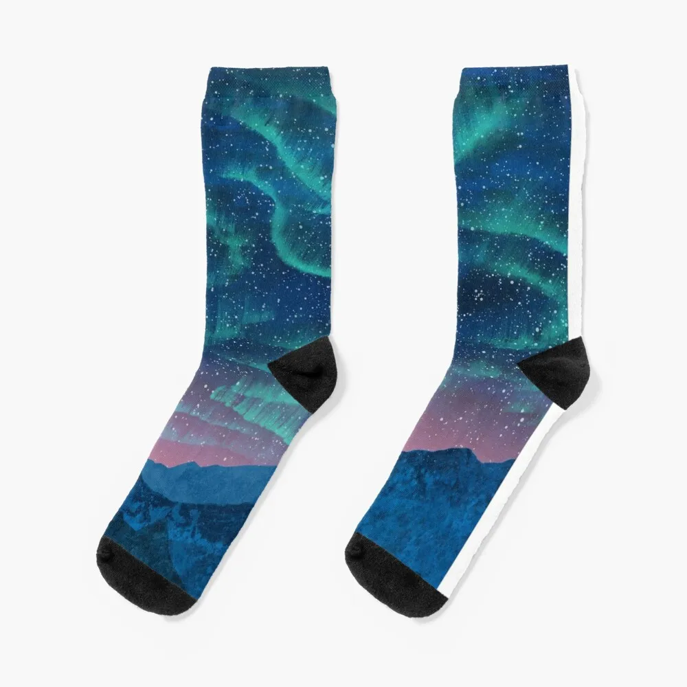 

Aurora borealis over mountains Socks Compression Stockings Luxury Socks Socks Man Sport