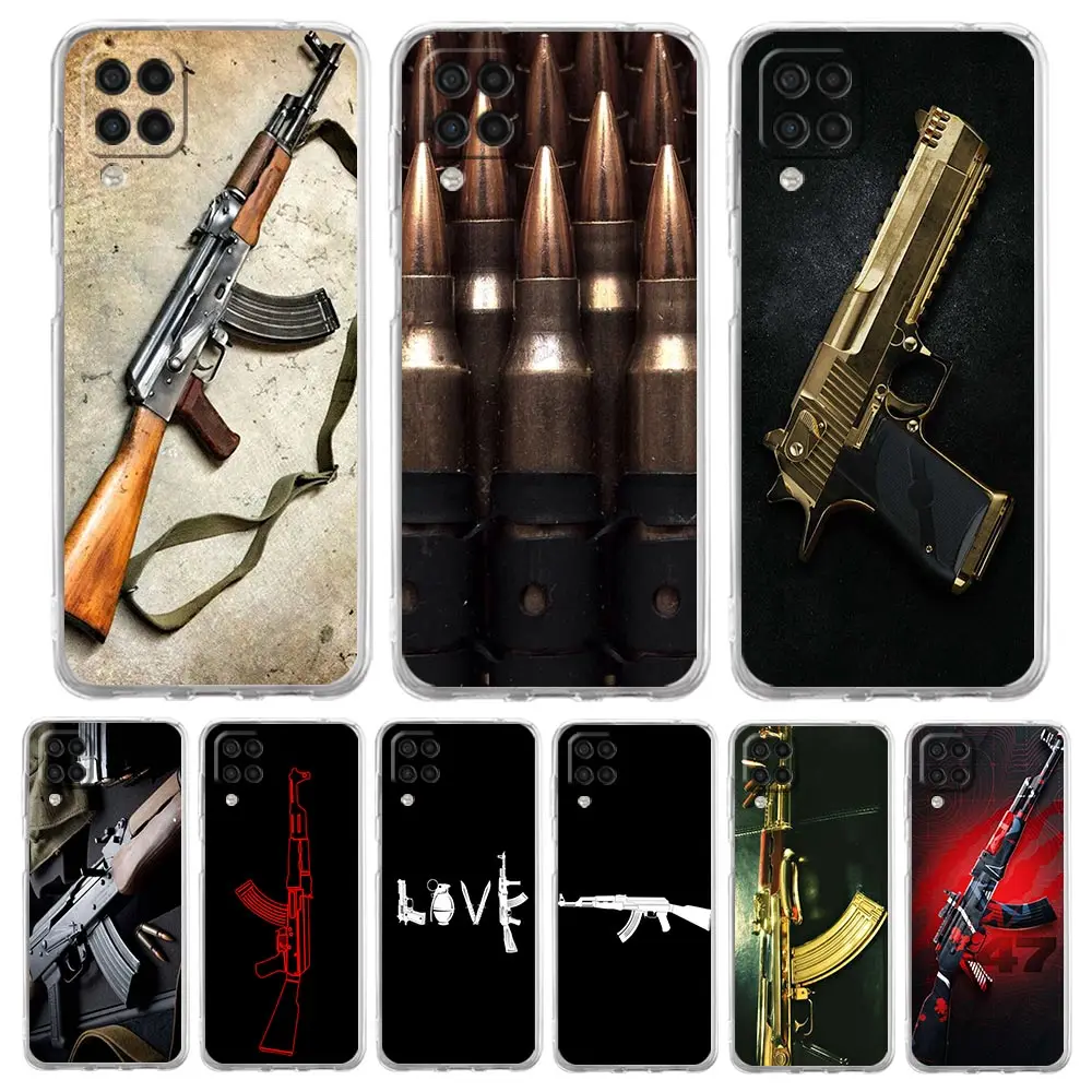 

AK47 Handgun Gun BUllets Phone Case For Samsung A51 A71 A21S A12 A11 A31 A41 A01 A03S A22 A13 A33 A73 A53 A52 A32 5G A23 Cover