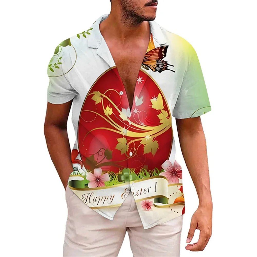 

Гавайская рубашка с 3D рисунком из мультфильмов, мужская и женская летняя одежда, Пляжная рубашка с пасхальным кроликом и яйцами, подарки для детей, блузки, топы на пуговицах