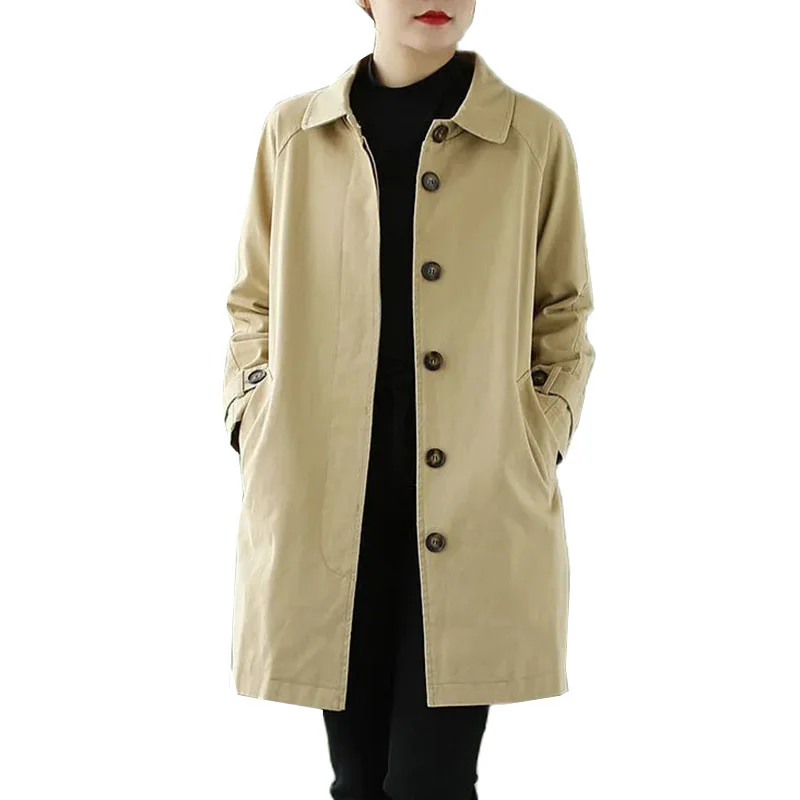 

2023 New Spring Autumn Trench Coat Woman Korean Loose Single-breasted Mid-Long Women Trench Coat Overcoat Windbreaker Female