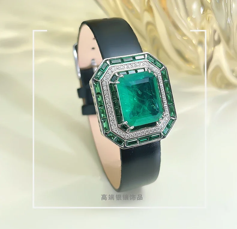 

European and American Style New 925 Silver Green Wristband Inlaid with High Carbon Diamond Fashion Engagement Jewelry