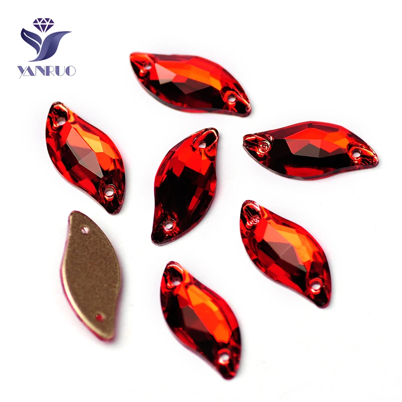 

YANRUO 3254 All Sizes Siam Diamond Leaf Handicraft Sew On Stones Strass Glass Rhinestones Flat Back Crystals For Needlework