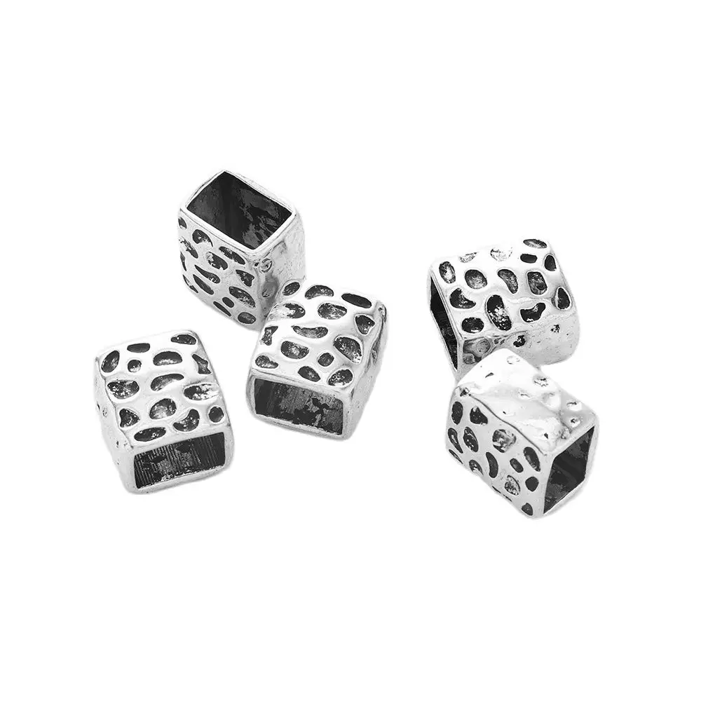 

4Pcs Zinc Alloy Square Large Hole Bead Tibetan Silver Slider Spacers for DIY Bracelet Choker Necklace Jewelry Making Accessories