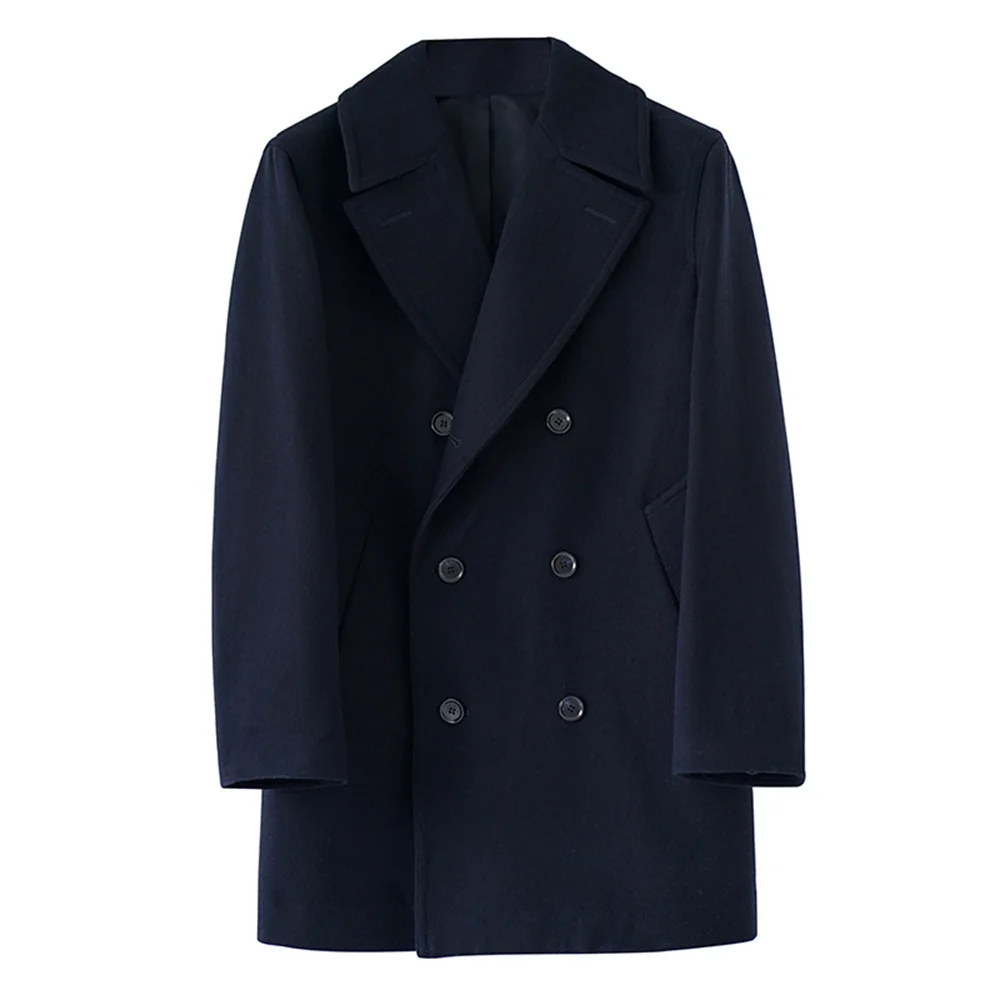 

Мужское полупальто классическое темно-синее двубортное приталенное плотное шерстяное пальто для осени и зимы, Мужская винтажная одежда