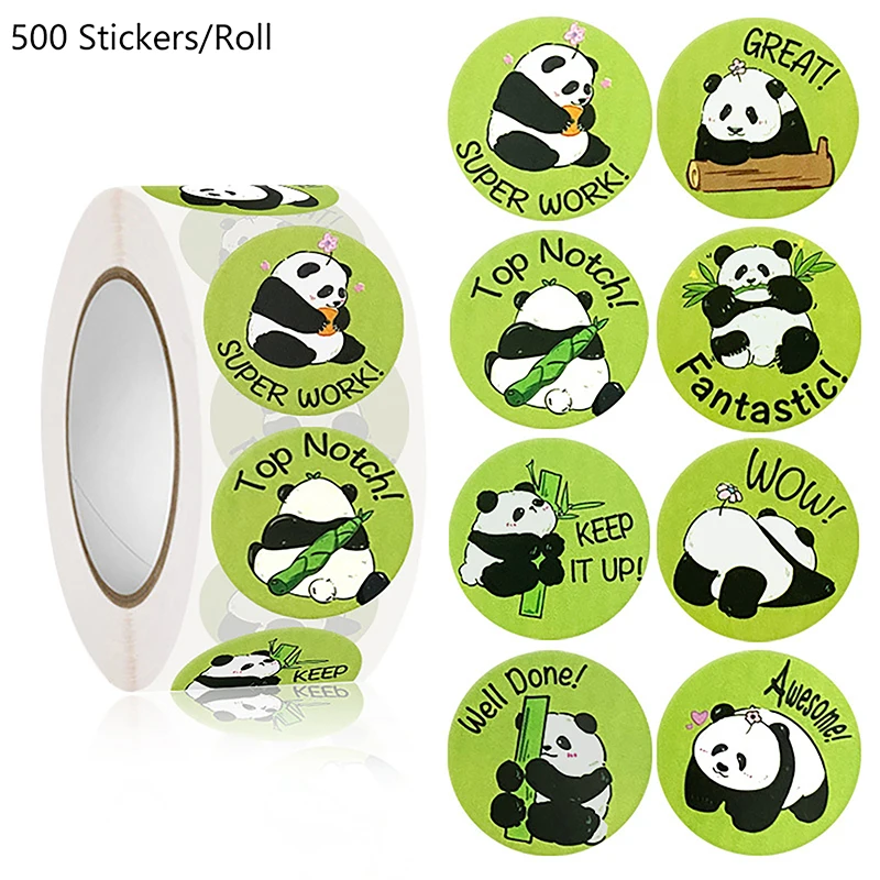

500 Pcs 1inch/2.5cm Cute Panda Seal Stickers English Teacher Reward Kids Cartoon Stickers For Children Encourage Learning Labels