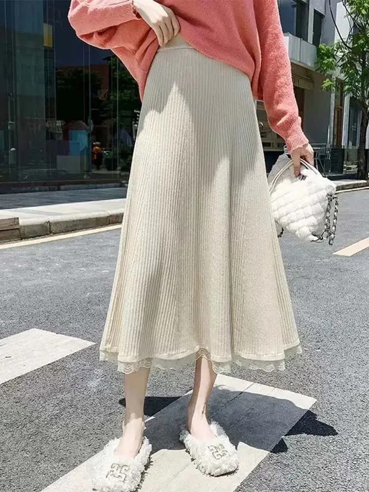 Autumn Winter Knitted Long Skirt Women Lace Wool Pleated Midi Skirts Female Korean Fashion Casual Big Swing A-line Skirt Ladies
Autumn Winter Knitted Long Skirt Women Lace Wool Pleated Midi Skirts Female Korean Fashion Casual Big Swing A-line Skirt Ladies