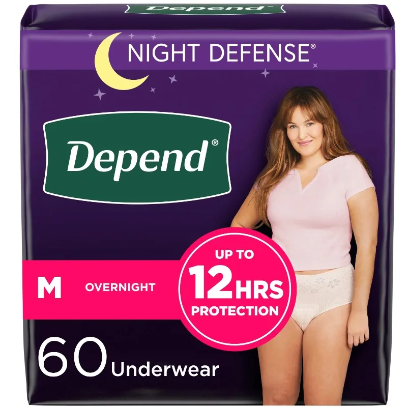 

Depend Night Defense Adult Incontinence Underwear for Women, Overnight, M, Blush, 60Ct