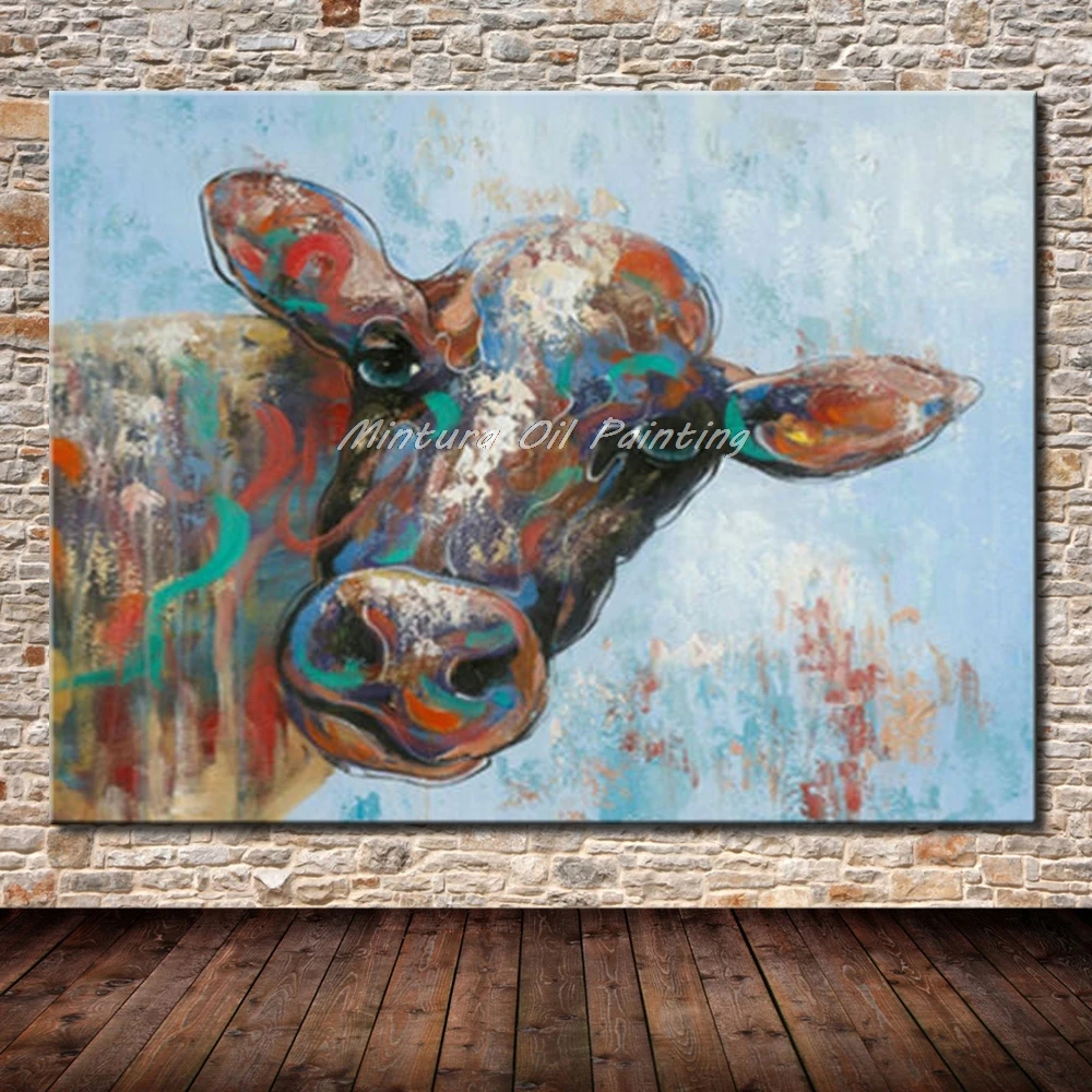 

Mintura,Art Hand-Painted Cow Animal Oil Painting on Canvas,Pop Art Modern Abstract Wall Art Picture for Wall Decoration No Frame