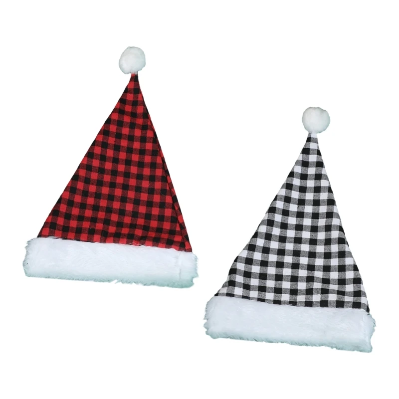 

Рождественская шапка Санта-Клауса в красную клетку для взрослых, хлопковая теплая рождественская шапка, новогодние подарки