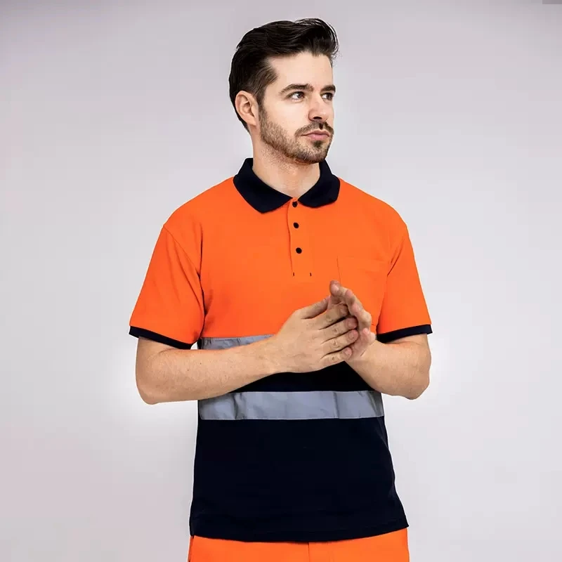 

Рубашка с коротким рукавом Hi Vis, Защитная Рубашка, светоотражающие рубашки поло, рабочие рубашки для мужчин, двухцветная рубашка с высокой видимостью для строительства