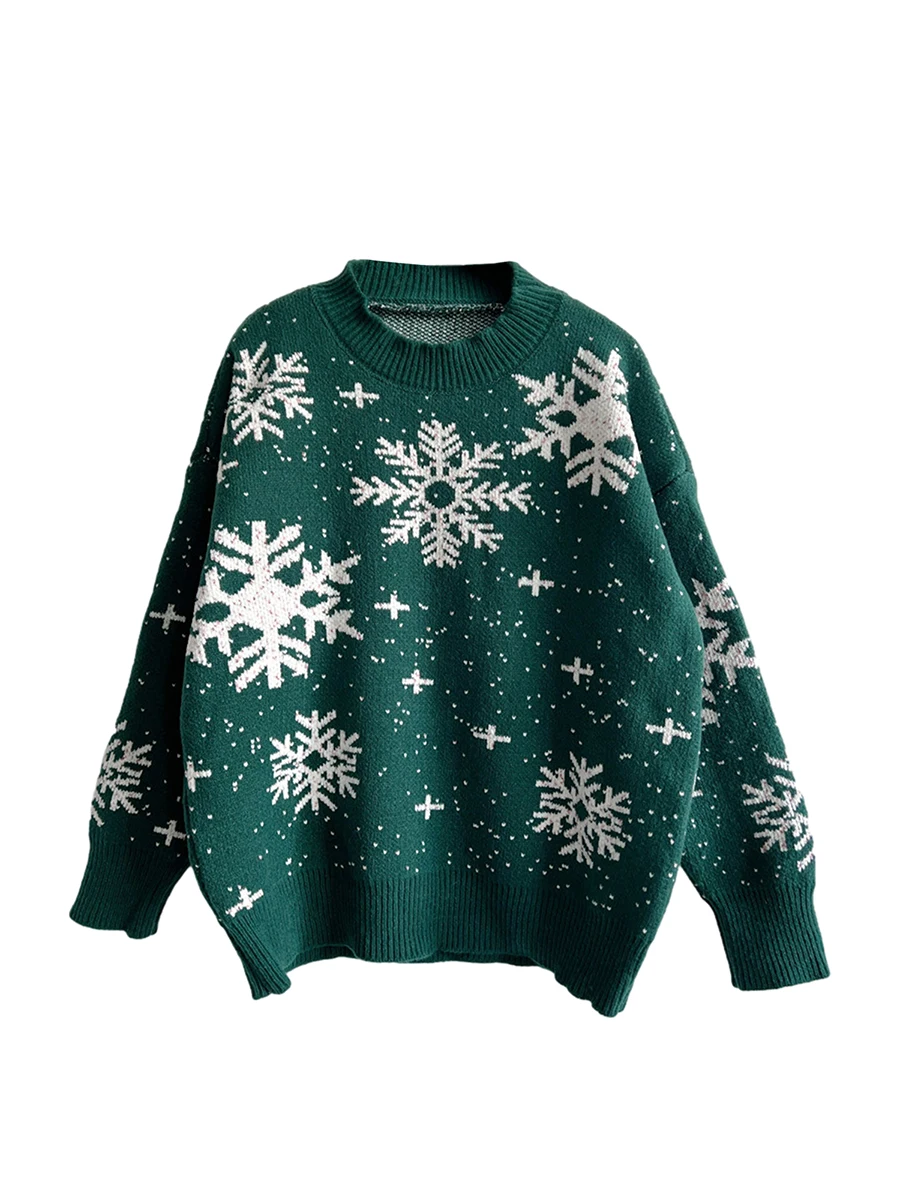 

Women Cute Christmas Sweaters Casual Snowflake Print Warm Long Sleeve Pullover Holiday Ugly Knit Sweater Jumper Top