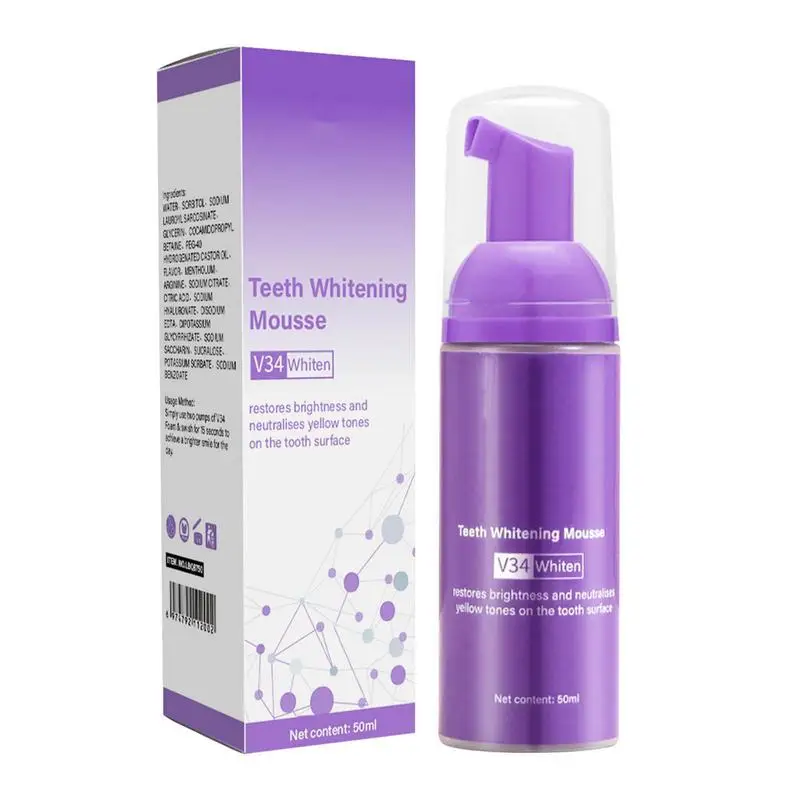 

Teeth Whitening Foam Toothpaste 50ml V34 Tooth Color Corrector Oral Cleaning Brighten Teeth Mousse Stain Removal Freshen Breath