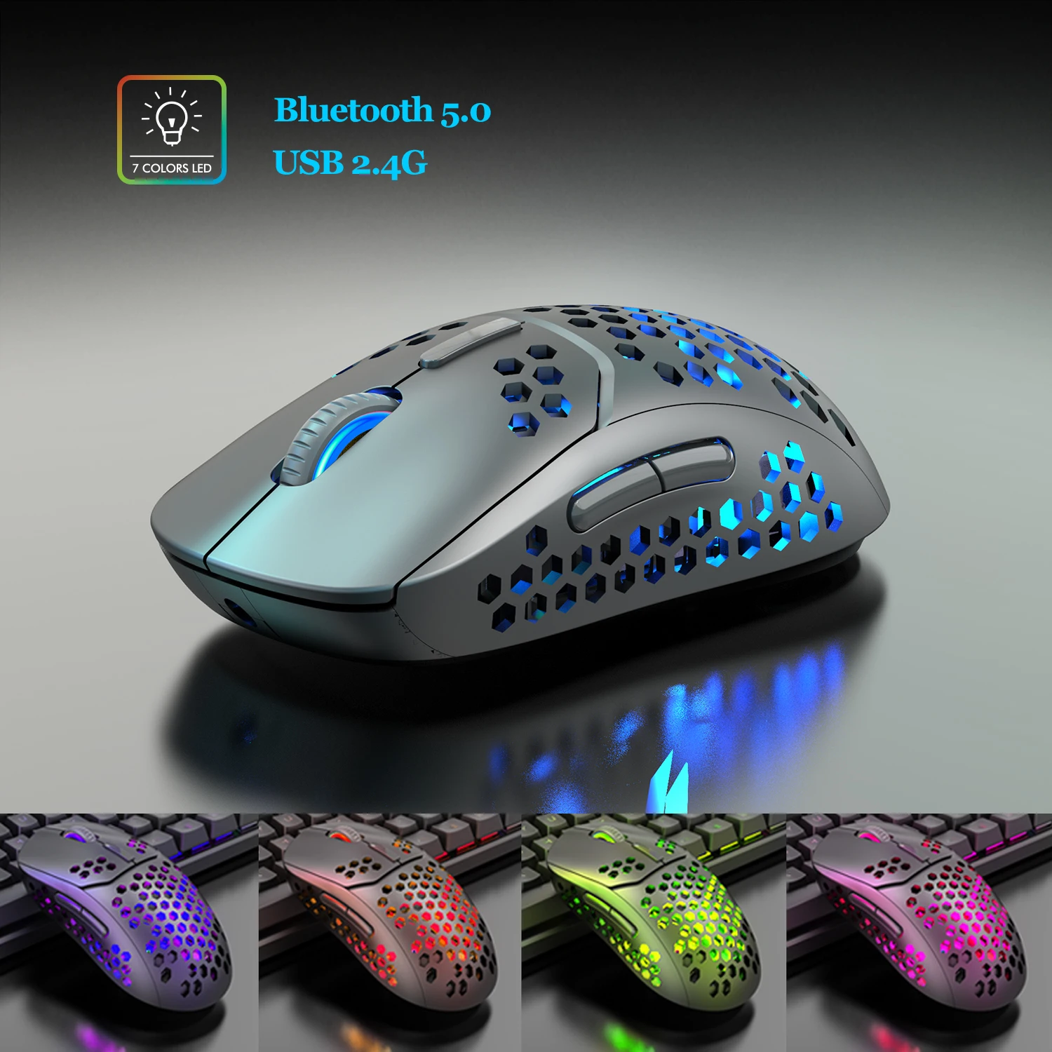 

Wireless Gaming Mouse Bluetooth,RGB Ultra Lightweight,Honeycomb Silence 2.4G Rechargeable Luminous Breathing for Laptop/PC