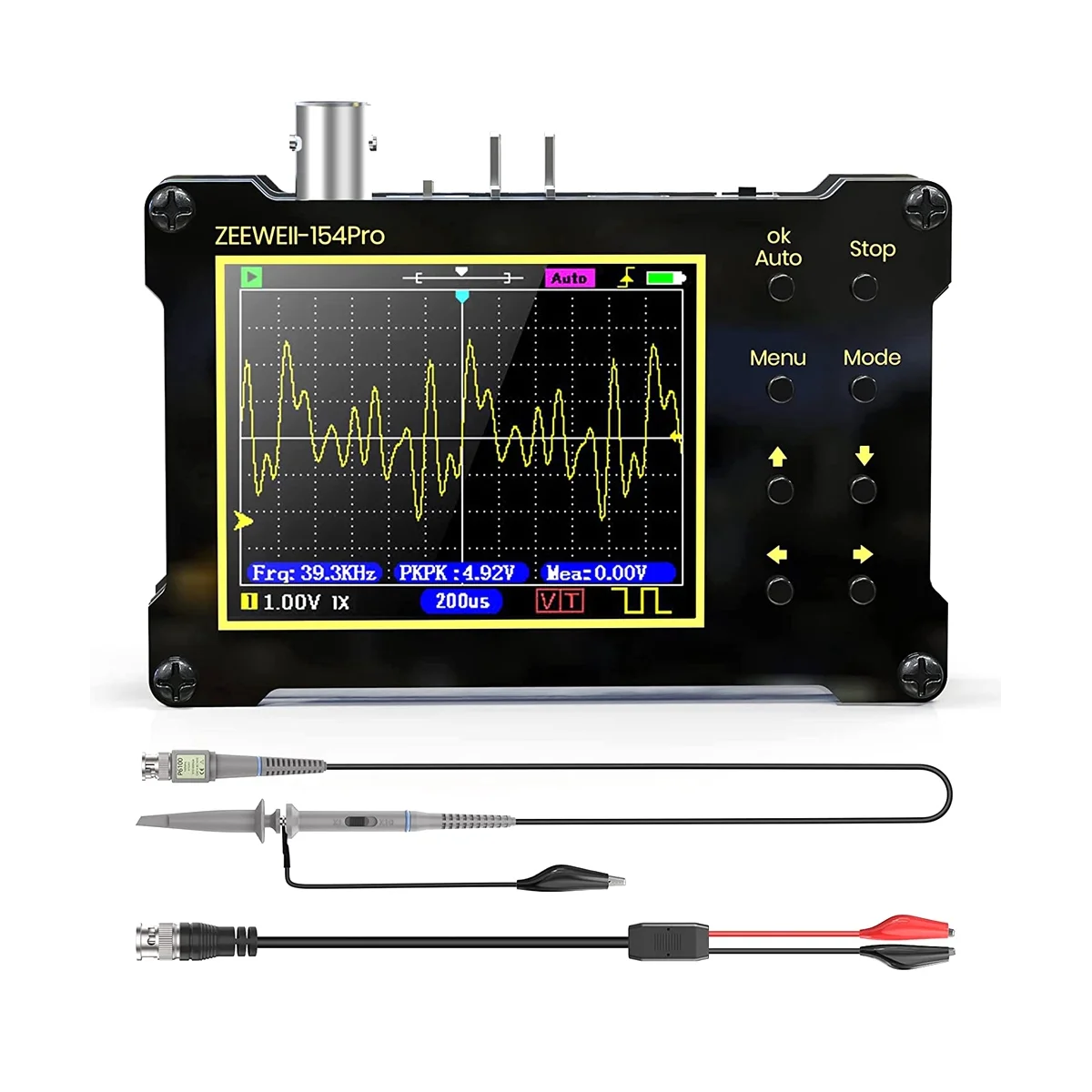 Digital Oscilloscope,14 Type Measurement, 40MSa/S Sampling Rate, 18MHz Bandwidth, 2.4In LCD Display with 10X, 100X Probe 
Digital Oscilloscope,14 Type Measurement, 40MSa/S Sampling Rate, 18MHz Bandwidth, 2.4In LCD Display with 10X, 100X Probe