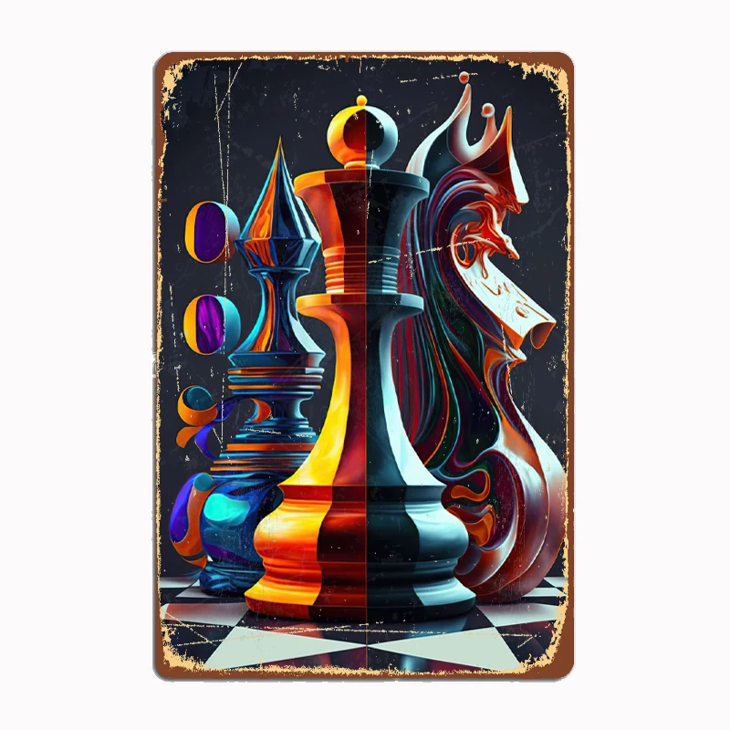 

Game Chess Neon Metal Sign Mural Painting Cinema Living Room Cinema Funny Tin Poster Retro Man Cave Home Tavern