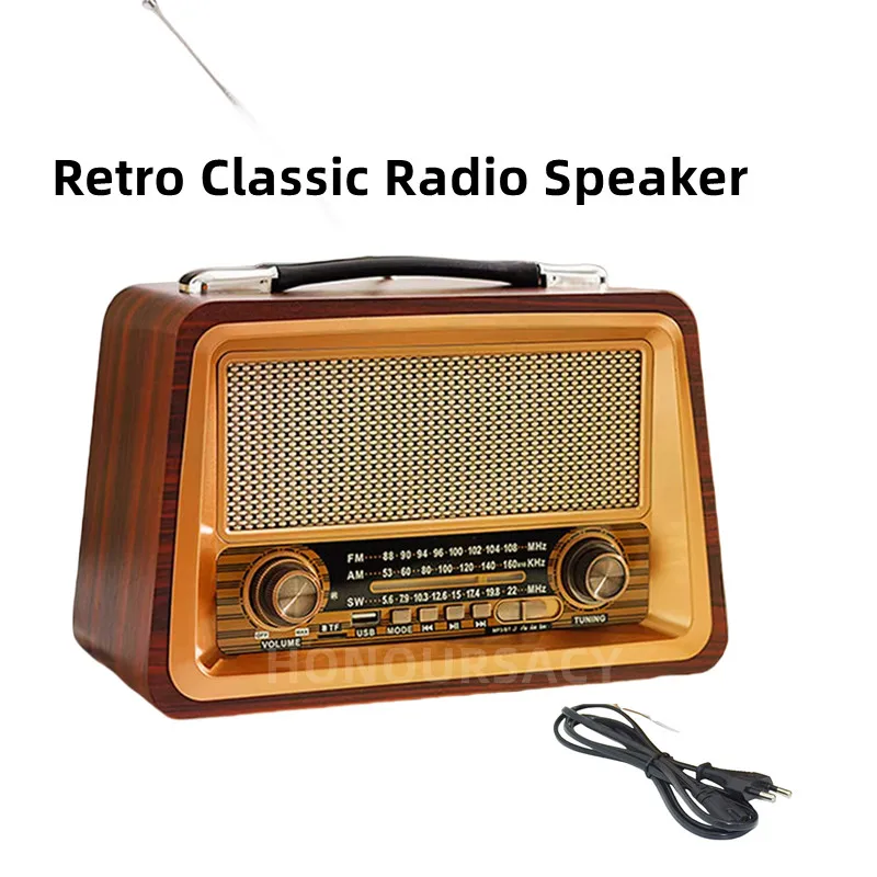 

High Quality Portable Retro Bluetooth Wireless Multi-function AM/FM/SW 3 Band USB TF Card AUX Mp3 Music Player Wood Color Radio