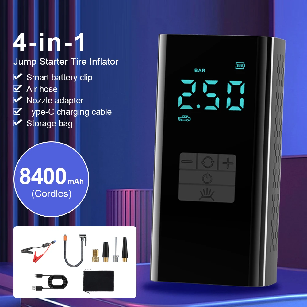 4-IN1 Car Jump Starter Power Bank 1000A Portable Air Compressor 8400mAh Battery Charger Auto Emergency Booster Starting Device
4-IN1 Car Jump Starter Power Bank 1000A Portable Air Compressor 8400mAh Battery Charger Auto Emergency Booster Starting Device