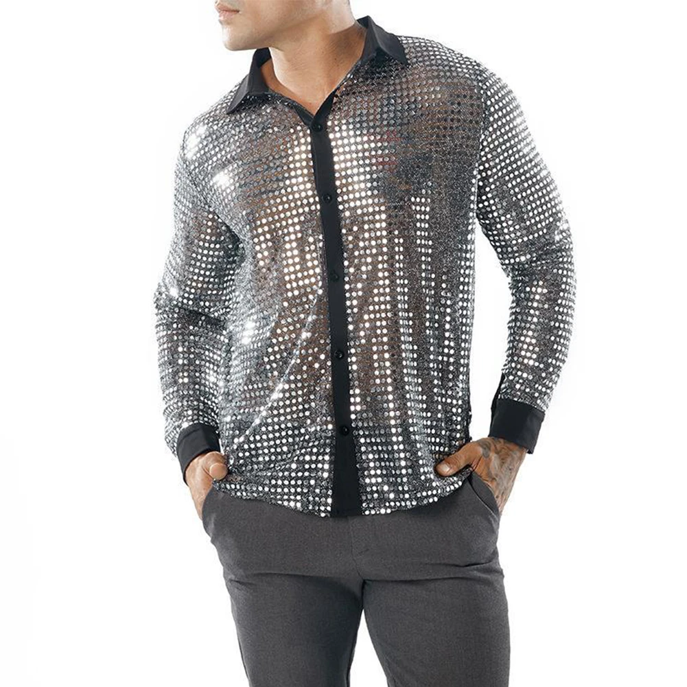 Mens New Hot Sparkly Sequins Party Dance Shirts Retro 70s Disco Nightclub Shirt Long Sleeved High Quality Slim Fitting Punk Tops
Mens New Hot Sparkly Sequins Party Dance Shirts Retro 70s Disco Nightclub Shirt Long Sleeved High Quality Slim Fitting Punk Tops