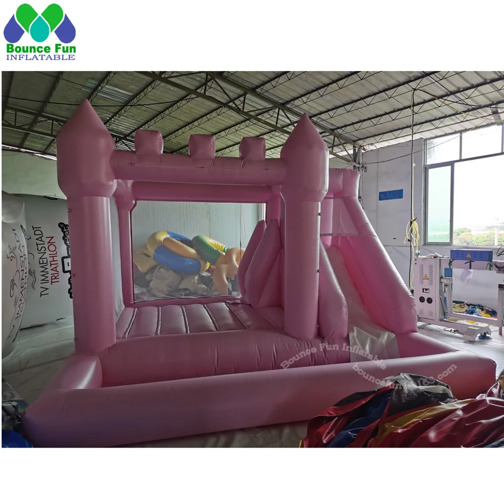 

White Commercial Inflatable Bounce House With Ball Pit Pink Bouncy Castle Party Wedding Jumping Bouncer And Slide Combo For Kids