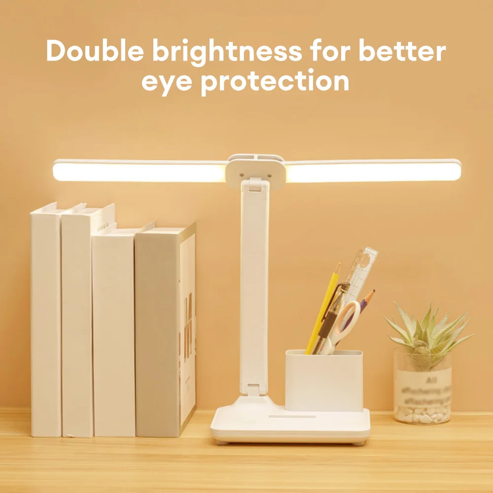 

Foldable Double Head LED Table Lamp Rechargeable Desk Light with Pen Holder Touch Dimming Night Light Eye Protection Reading