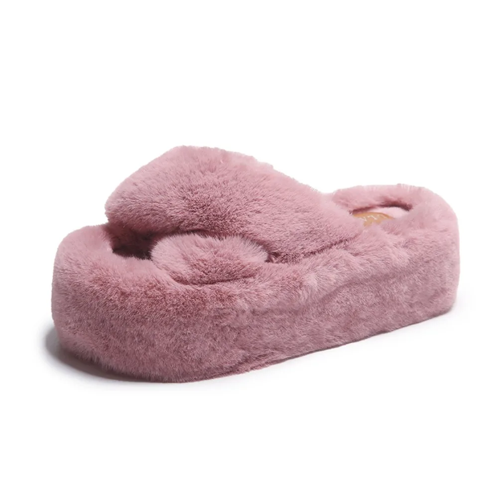 

Woman Furry Ladies Fur Luxury Fluffy Plush Slipper House Soft Fuzzy Platform Indoor Casual Winter Home Warm High Heels Female