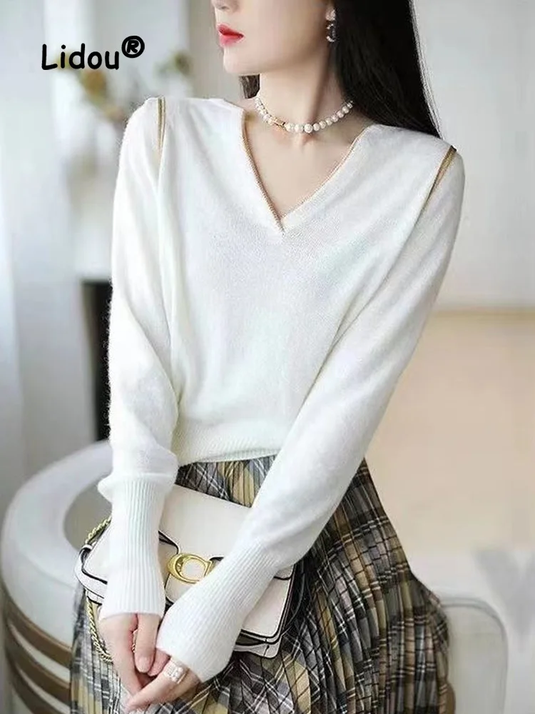 Fashion Color Blocking Short Autumn Winter Knitting Bottoming Shirt 2022 V-neck Interior Lapping Splicing Office Lady Top 2022
Fashion Color Blocking Short Autumn Winter Knitting Bottoming Shirt 2022 V-neck Interior Lapping Splicing Office Lady Top 2022