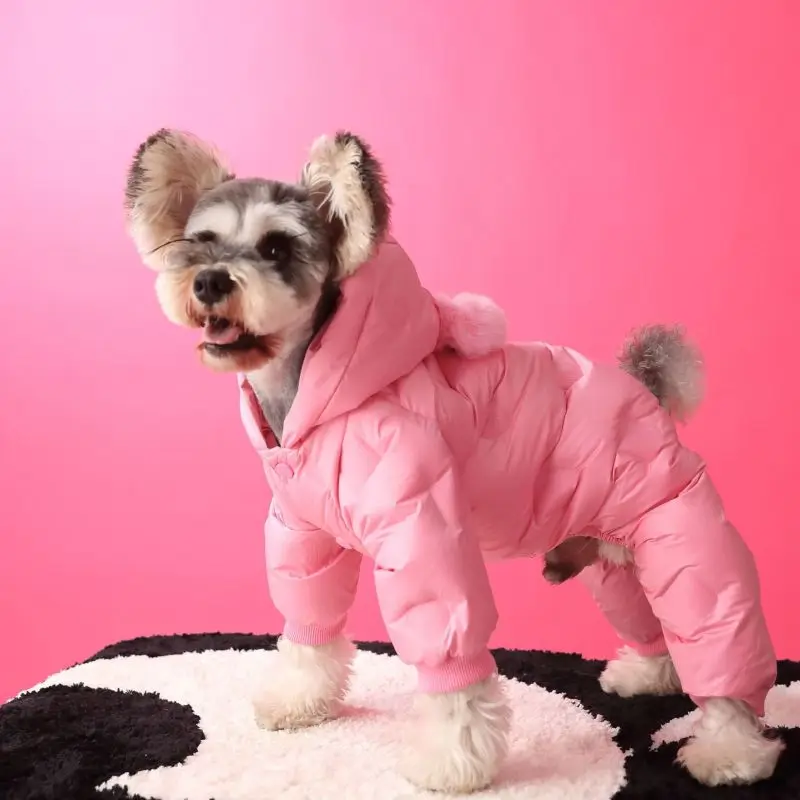 

Dog Four-legged Down Jumpsuit Thickened Autumn Winter Pet Puppy Clothing for Schnauzer Teddy Bichon Frize Pomeranian Pink
