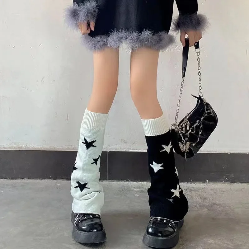 

AB Star Knitted Leg Warmers Y2K Gothic Harajuku Women Japanese Socks Hot Girl Accessories High Tube Calf Socks Boots Cover Socks