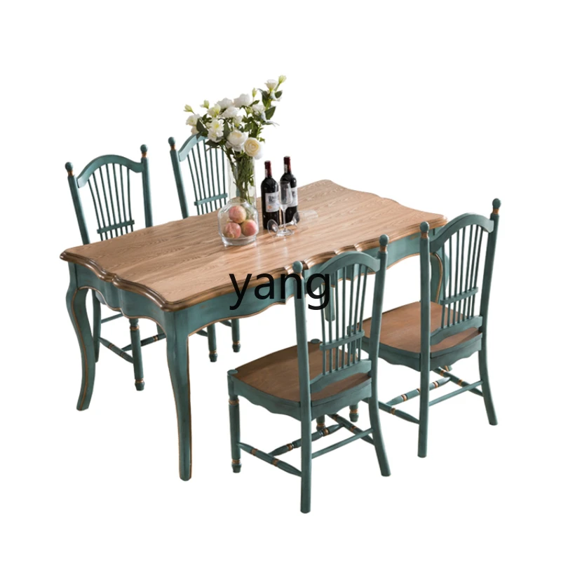 Yhl Pastoral Solid Wood Dining Table and Chair Dining Table Long Table Mediterranean Style Combination 
Yhl Pastoral Solid Wood Dining Table and Chair Dining Table Long Table Mediterranean Style Combination