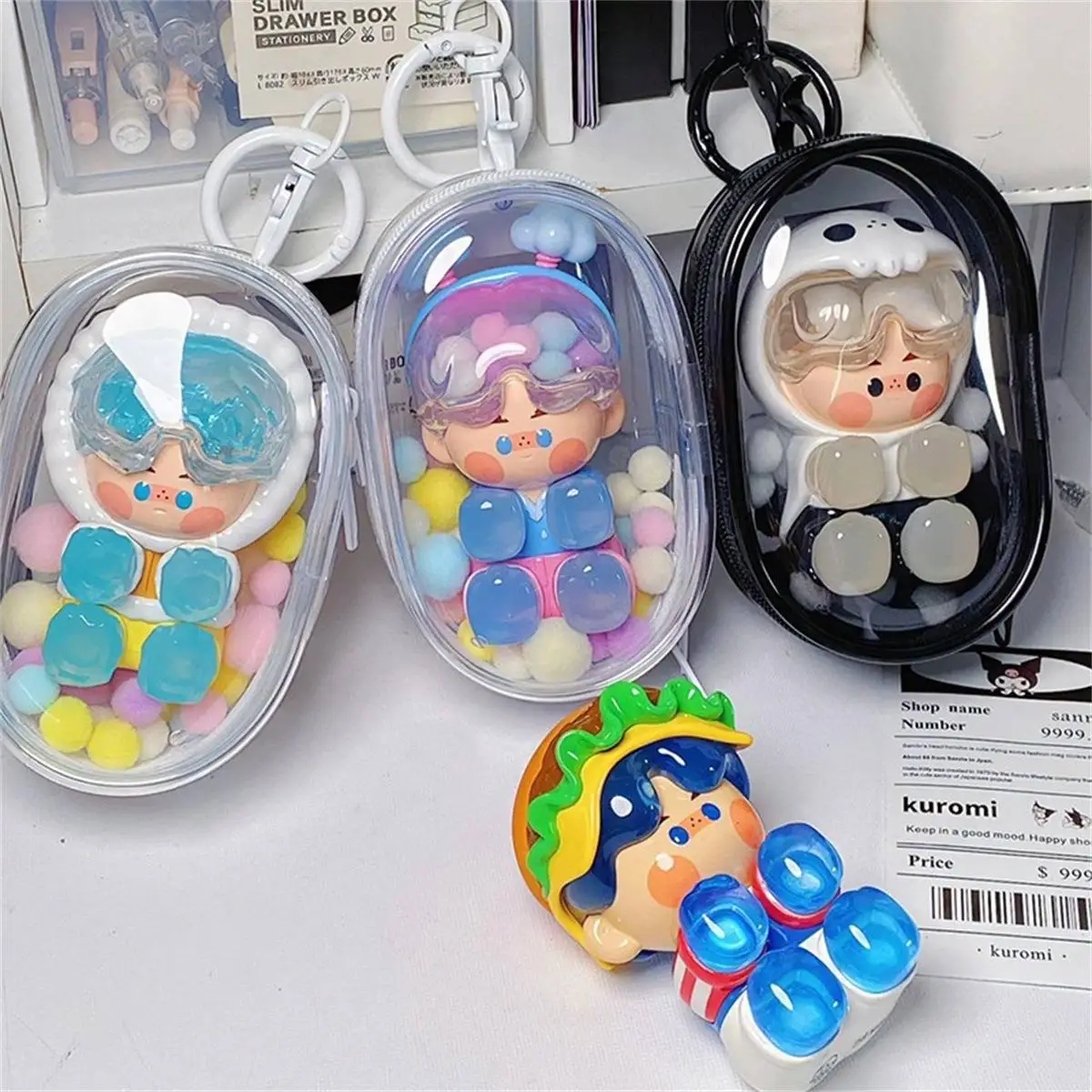 

Jewelry Organizer Transparent Storage Box Pouch Mystery Box Keychain Bag Storage Case Thicken Wallet Cute Doll Bag Organization