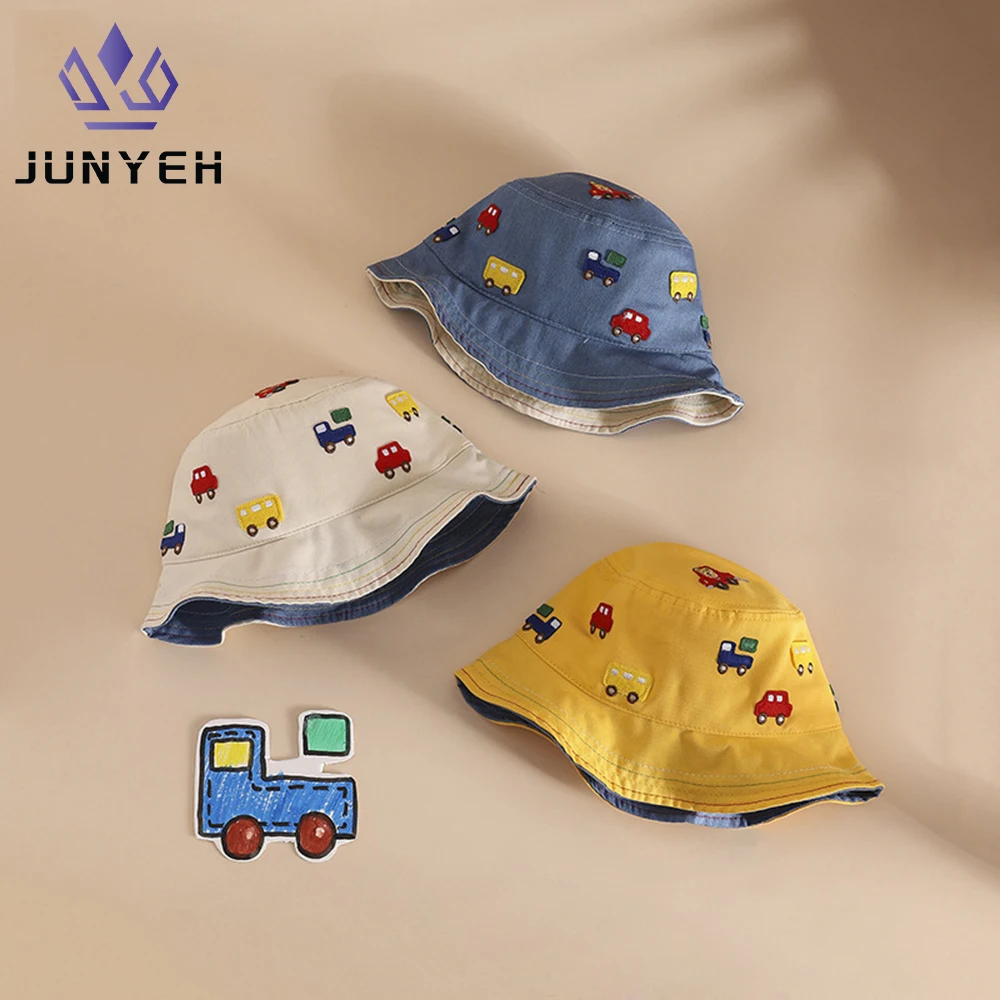 

Cute Outdoor Cap Baby Boys Girls Embroidered Fisherman Hat Cartoon Car Infant Toddler Bucket Hat Adjustable For Kids 1-3 Years