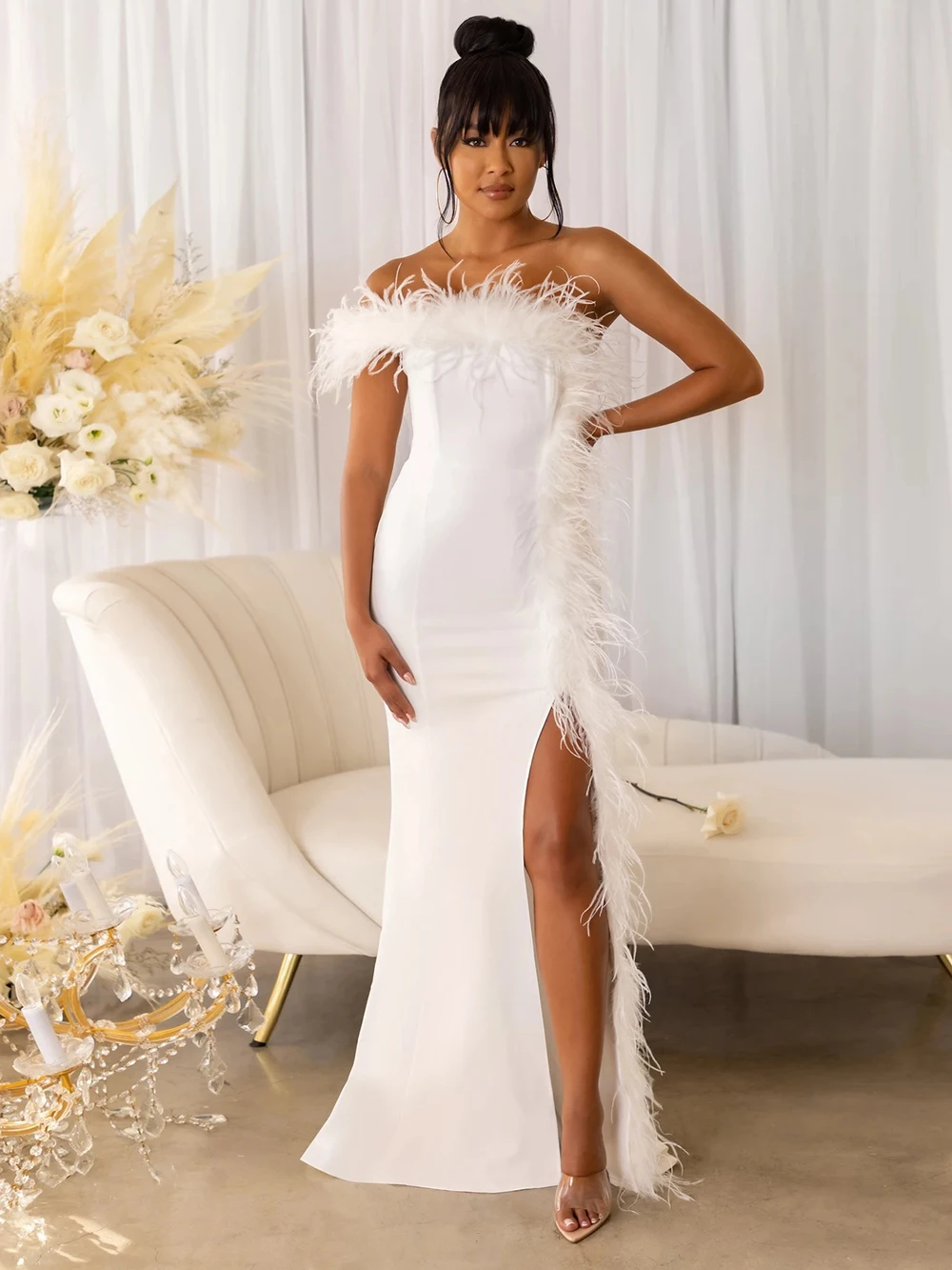 Women Luxury Prom Gowns Elegant White Off Shoulder Split Feather Maxi Long Bandage Dress Birthday Celebrity Evening Party Dress
Women Luxury Prom Gowns Elegant White Off Shoulder Split Feather Maxi Long Bandage Dress Birthday Celebrity Evening Party Dress