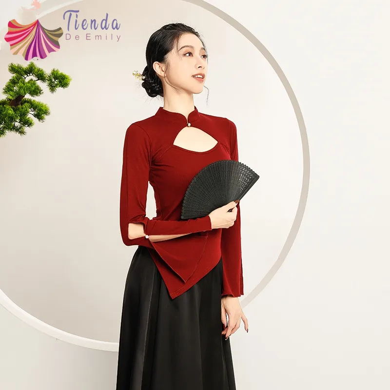 Classical Dance Cheongsam Top Chinese Traditional Qipao Women Dancewear Body Rhyme Shirt Training Blouse Slit Long Sleeve Cloth 
Classical Dance Cheongsam Top Chinese Traditional Qipao Women Dancewear Body Rhyme Shirt Training Blouse Slit Long Sleeve Cloth
