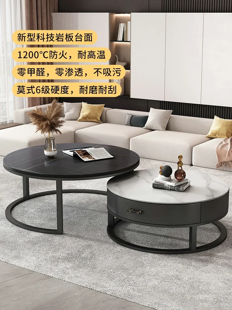 

Rock tea table is luxurious and simple. Modern living room household marble round small apartment small round TV cabinet