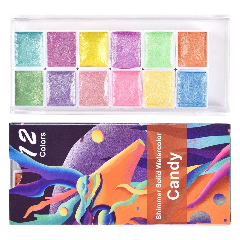 

12 Colors Solid Pigment Watercolor Paints Set With Water Color Portable Brush Pen Professional Painting Art Supplies
