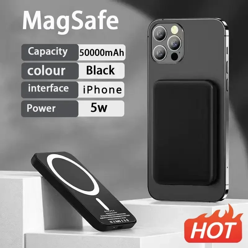 

50000mAh Original 1:1 Macsafe Power Bank Magnetic Wireless Powerbank For iPhone 12 13 14 Pro Max External Auxiliary Battery Pack