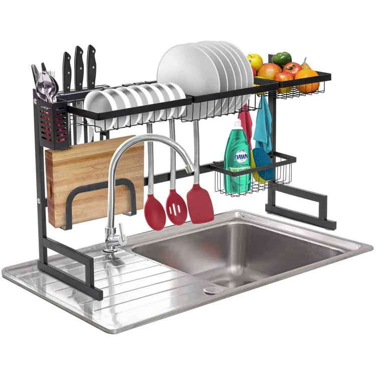 

New Upgrade Over The Sink Dish Drying Rack 33.5 Inch Black Storage Holders & Racks for Kitchen Storage Use Stainless Steel Metal