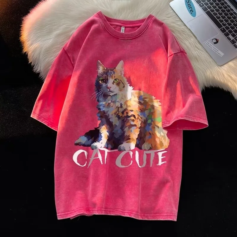 American Cotton T-shirt Cat Print Short Sleeve T-shirt Men's Women's Summer Oversize Hip Hop Brand Washable Couple T-shirt
American Cotton T-shirt Cat Print Short Sleeve T-shirt Men's Women's Summer Oversize Hip Hop Brand Washable Couple T-shirt