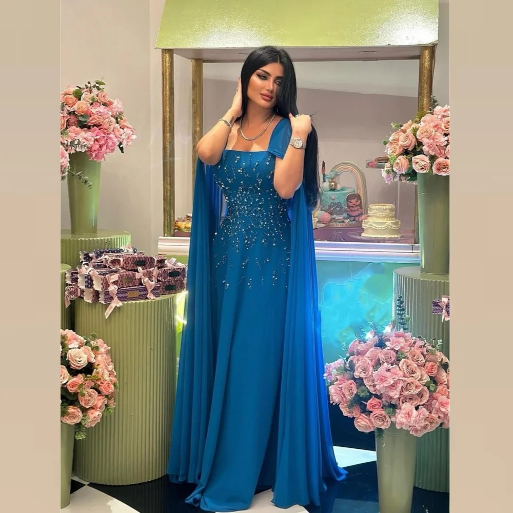 

Prom Dress Evening Saudi Arabia Jersey Sequined Beading Ruched Clubbing A-line Square Neck Bespoke Occasion Gown Long Dresses