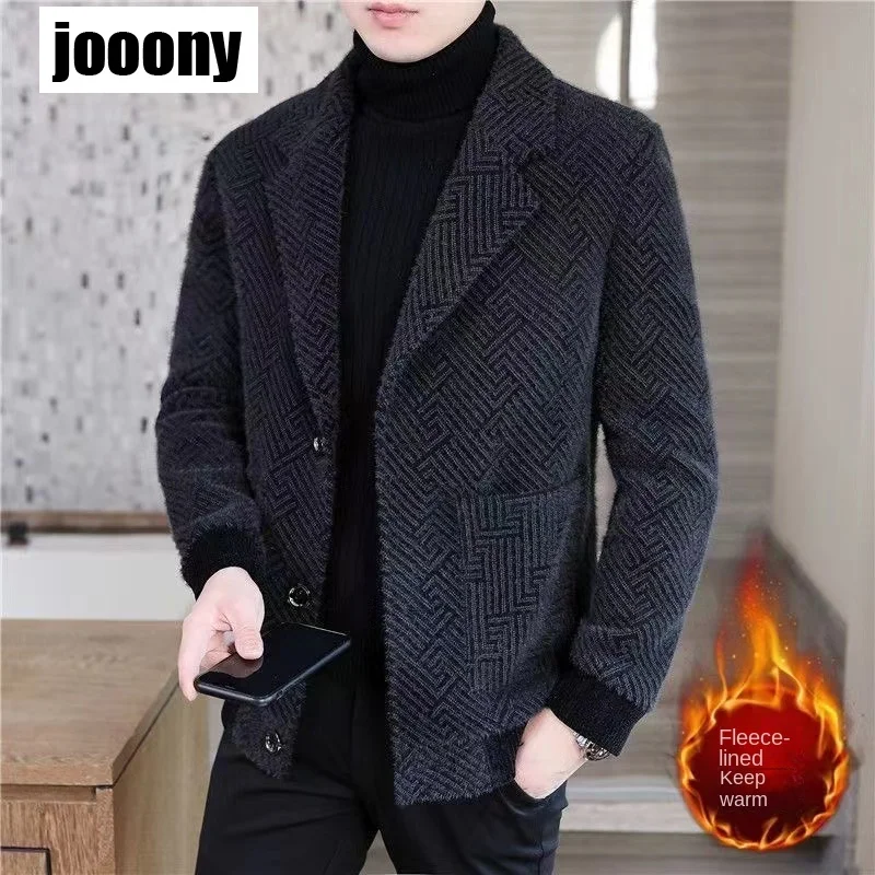 

Warm Coats Fashion Lapel Striped Casual Business Trench Coat Streetwear Overcoat Winter Wool Blends Jackets Men Thicken Keep