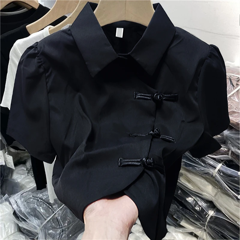 DUOFAN Bubble Sleeve Shirts Women Summer Chinese Style Retro Solid Color Short-sleeved Blouses Lady Short Lapel Button Tops
DUOFAN Bubble Sleeve Shirts Women Summer Chinese Style Retro Solid Color Short-sleeved Blouses Lady Short Lapel Button Tops
