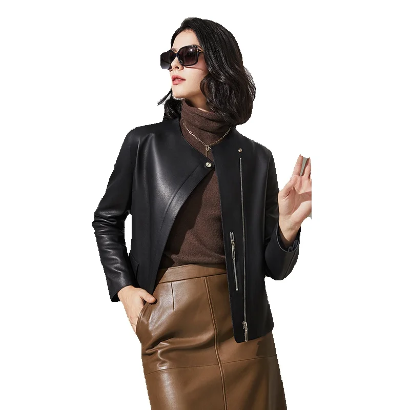 

U. N.Q High Quality Luxury Choice Spanish Uncoated Wrinkled Sheepskin Slim Fit Genuine Leather Coat Women's Style Coat
