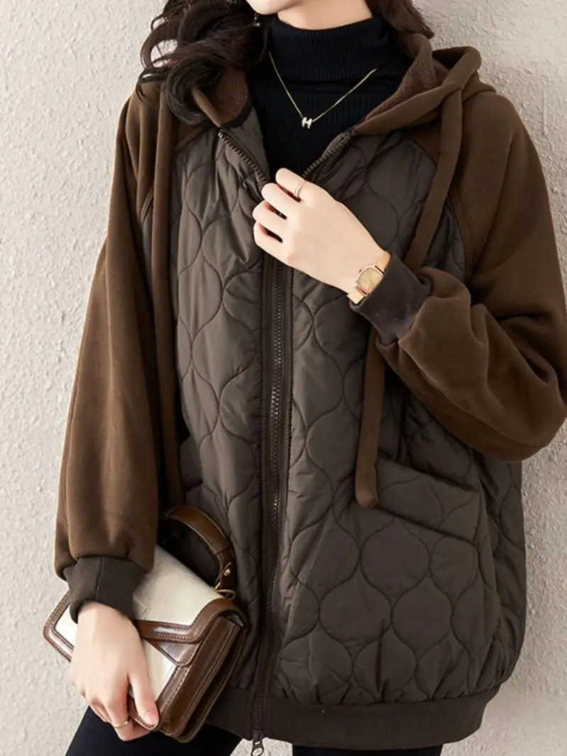Lingge Hooded Patchwork Zipper Coat Women's Winter 2022 New Thickened Fashion Loose Warm Wide-waisted Long Sleeves Padded Jacket
Lingge Hooded Patchwork Zipper Coat Women's Winter 2022 New Thickened Fashion Loose Warm Wide-waisted Long Sleeves Padded Jacket