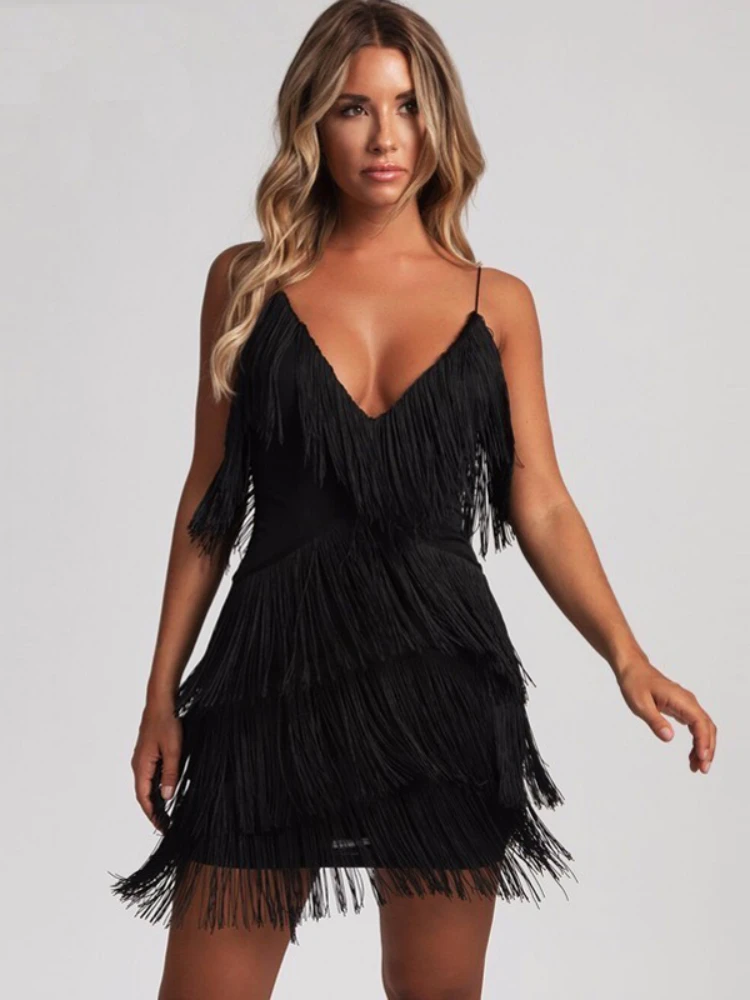 Sexy Deep V-Neck Backless Patchwork Bodycon Dress Spring Summer Fringe Tassel Club Party Prom Mini Dress 2023
Sexy Deep V-Neck Backless Patchwork Bodycon Dress Spring Summer Fringe Tassel Club Party Prom Mini Dress 2023