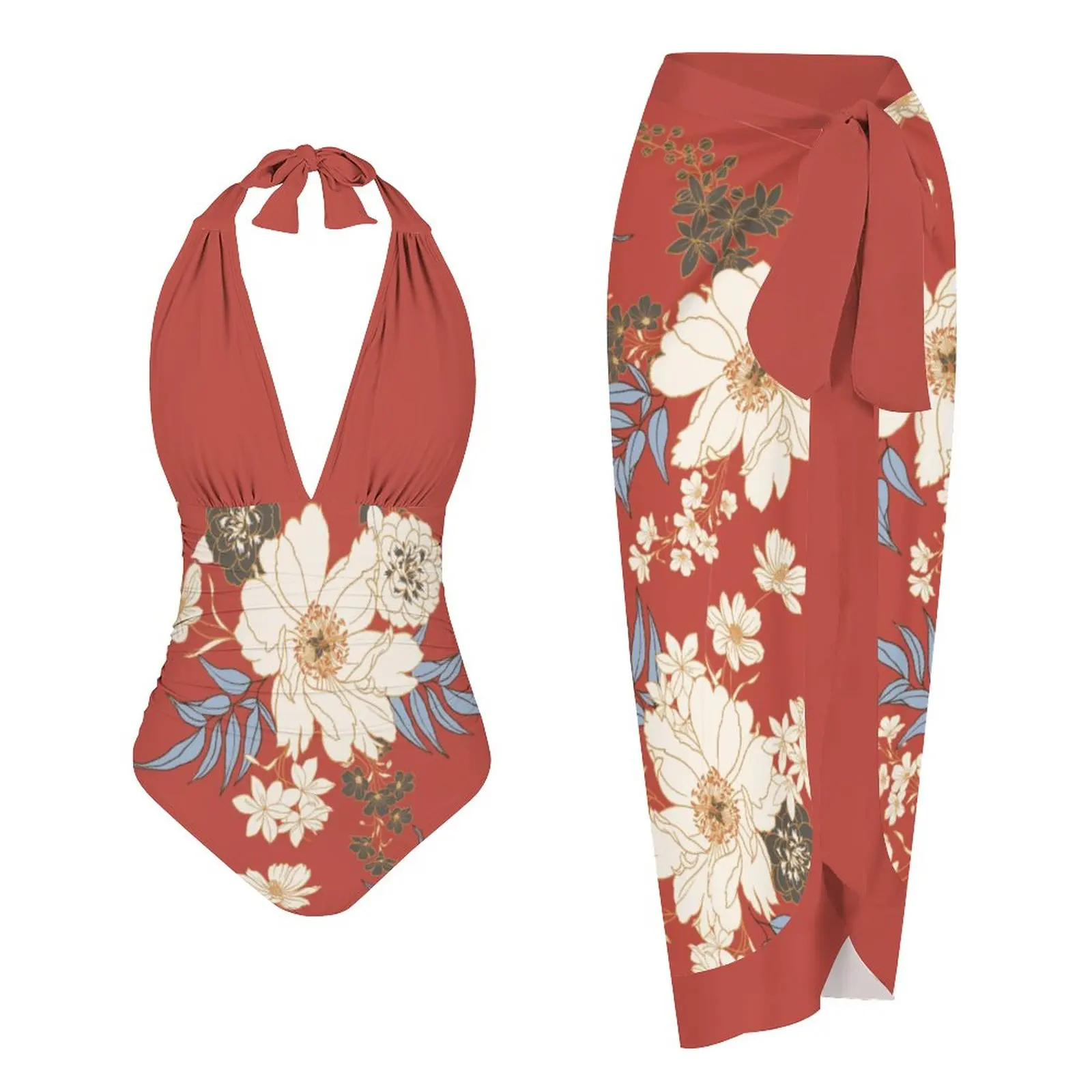 Women One Piece Swimwear Fashion Flower Print Hanging Neck Bikini Sexy V Neck Beachwear Summer Beach Holiday Swimsuit Cover Up
Women One Piece Swimwear Fashion Flower Print Hanging Neck Bikini Sexy V Neck Beachwear Summer Beach Holiday Swimsuit Cover Up