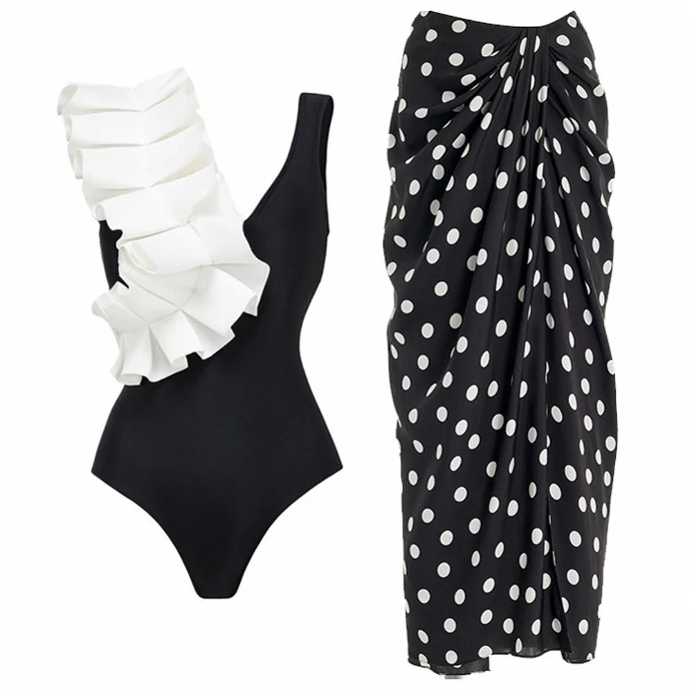 Retro Bikini Dot Printed Fashion One Piece Swimsuit And Cover Up With Skirt Tight Women's Bandage Summer Beach Luxury Elegant
Retro Bikini Dot Printed Fashion One Piece Swimsuit And Cover Up With Skirt Tight Women's Bandage Summer Beach Luxury Elegant
