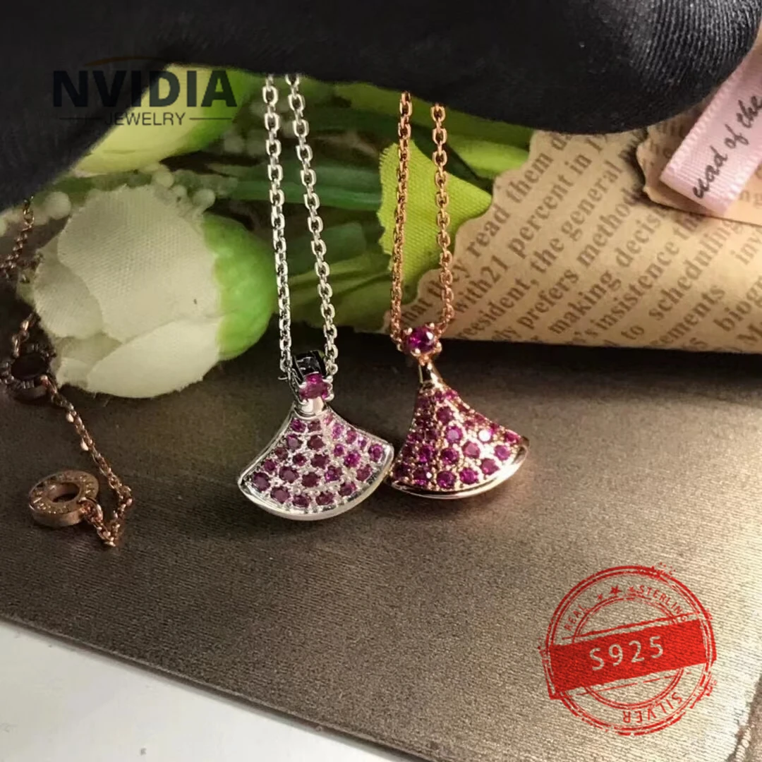 

2024 Fashion Hot Selling Jewelry BV Customized S925 Silver Fan Inlaid Ruby Women's Necklace Birthday Party Earrings Gift