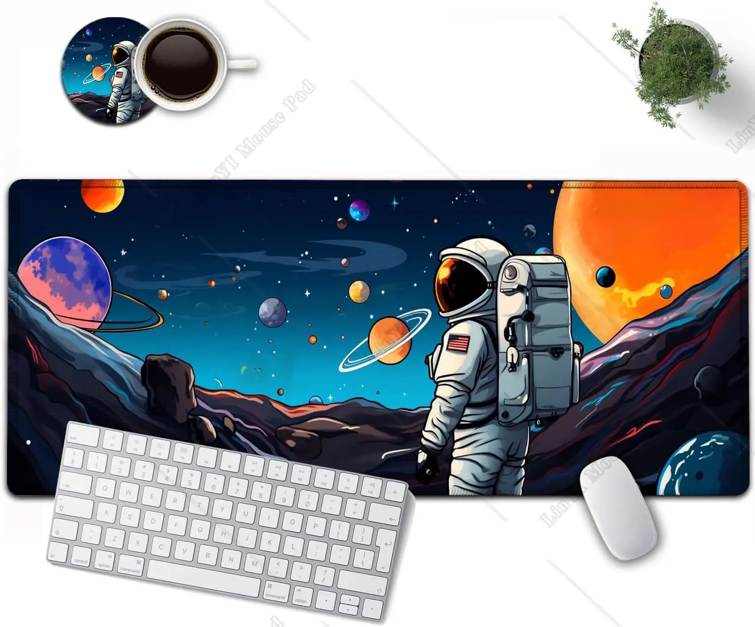 

Anime Space Astronauts Extended Gaming Mouse Pad with Stitched Edges Non Slip Rubber Base for Office Home 31.5 x 11.8 inch