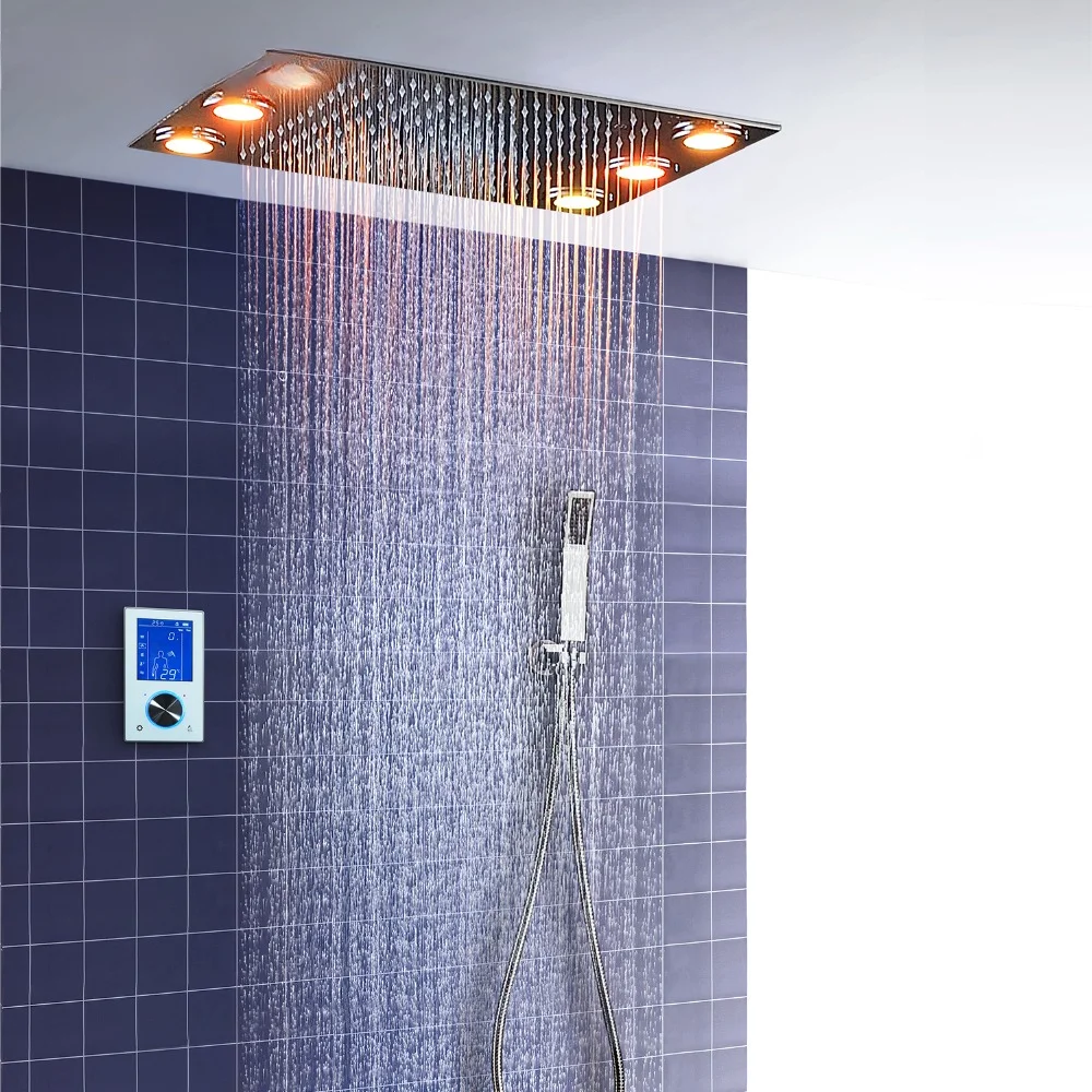 

2022 Intelligent Smart Constant Temperature Digital Valve Panel Mixer Rainfall Shower Head Set Colorful LED Faucet System
