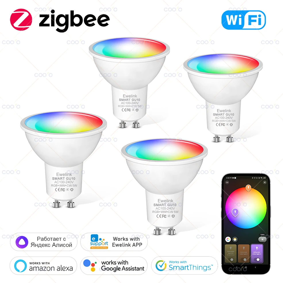 

Ewelink GU10 Zigbee LED Bulbs Wifi Smart LED Light Bulb RGB CW WW Dimmable Spotlight Works With Alexa Google Yandex Smartthings